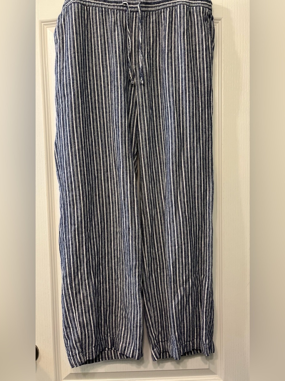 Old Navy Blue and White Striped Linen-Blend Chinos